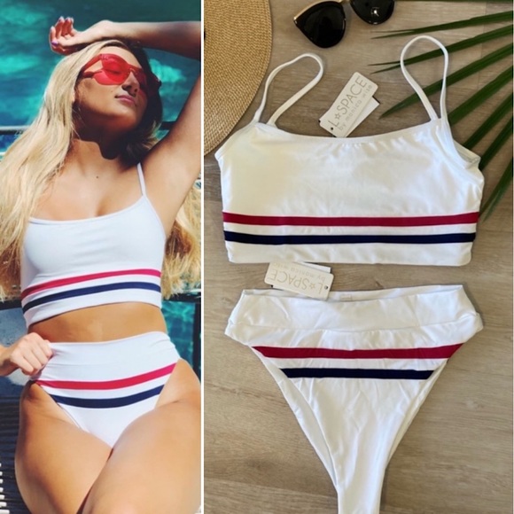 L*SPACE Set - Sporty Ren Crop Bikini Top & High Waist Wilson Bitsy Cut Bottoms - Picture 3 of 17